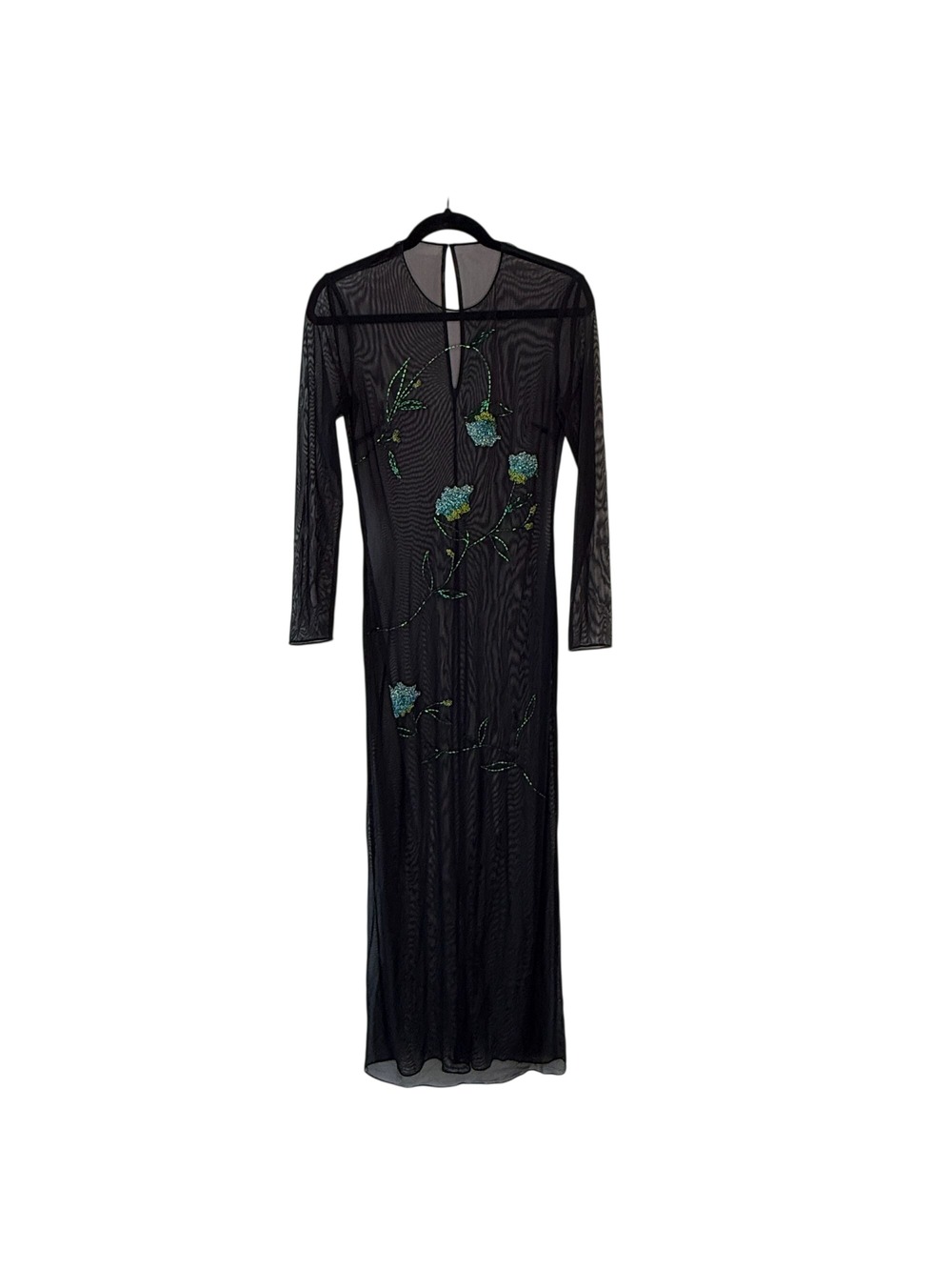 VTG 90s Y2K Vivienne Tam M Sheer Mesh Beaded Flower Maxi Dress Archival Goth